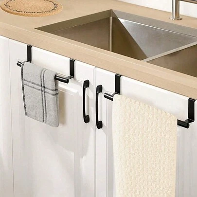 1pc Kitchen Sink Towel Rack Over Cabinet Door Hook Holder, No Drilling Cabinet Door Hanger For Kitchen Cabinet, Drawer Used Towel Rack, Available In Black/Silver/White
