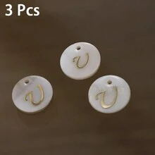 3 Peças Pingente Redondo de Concha de 15mm, 26 Peças Contas com Letra de Furo Único, Padrão de Alfabeto de A a Z, Para Fazer Colar, Pulseira, Artesanato de Joias