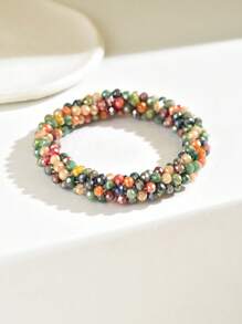 1 件女士简约彩色水晶串珠手链，适合日常佩戴