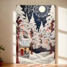 Framed Room Decor Winter Canvas Print  Christmas Snowy Forest Scene Wall Art For Home, Office, And Classroom Decor, Ideal For Birthday, Mother'S Day, New Year, Easter, Gifts