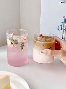 1 pieza/4 piezas Vaso de cristal con rayas verticales, vaso de cristal con rayas rectas, vaso de cristal de diseño recto, vaso de cristal creativo, vaso para bebidas frías con rayas verticales, vaso de bebida sencillo, vaso con rayas retro, taza de café transparente acanalada