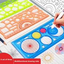 Multifunctional Ruler Set, Drawing Ruler, Drafting Ruler, Drafting Tool Kit, Versatile Protractor Ruler, Learning Stationery Set, Writing Tools, School Supplies, Exam Ruler - Multicolor - View 8