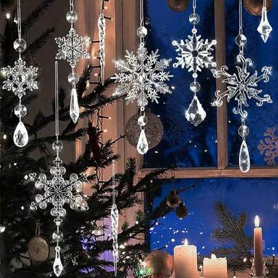 10/18件圣诞雪花装饰透明塑料水晶装饰圣诞树DIY装饰家庭房间装饰冬季派对吊坠装饰窗饰吊坠节日派对婚礼装饰装饰卧室装饰秋季家居装饰墙面装饰家居装饰客厅家居饰品装饰家居装饰派对包填充物圣诞饰品圣诞派对圣诞装饰家居圣诞装饰圣诞袜填充物