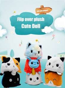 1件 可逆翻翻猫 可爱动物翻翻娃娃 翻盖娃娃 可爱玩偶 变脸双面小动物 - 彩色 - 查看 11