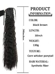 30 英寸黑色长玉米须马尾假发，搭配适合各种发型和长度的马尾假发，适合日常佩戴 - 黑棕色 - 查看 2