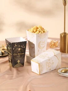 8-12-24 piezas Cajas de palomitas de maíz para fiesta de Ramadán, cajas con temática de Eid Mubarak, cajas con media luna y con dorado para pollo frito y papas fritas, empaque para panadería