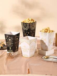 8-12-24 piezas Cajas de palomitas de maíz para fiesta de Ramadán, cajas con temática de Eid Mubarak, cajas con media luna y con dorado para pollo frito y papas fritas, empaque para panadería