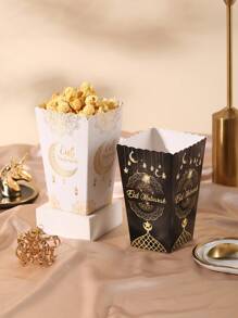 8-12-24 piezas Cajas de palomitas de maíz para fiesta de Ramadán, cajas con temática de Eid Mubarak, cajas con media luna y con dorado para pollo frito y papas fritas, empaque para panadería