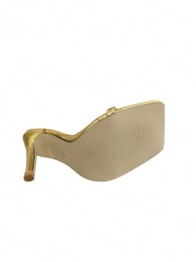 女士金色高跟凉鞋，优雅时尚串珠带尖头细跟派对/晚宴鞋