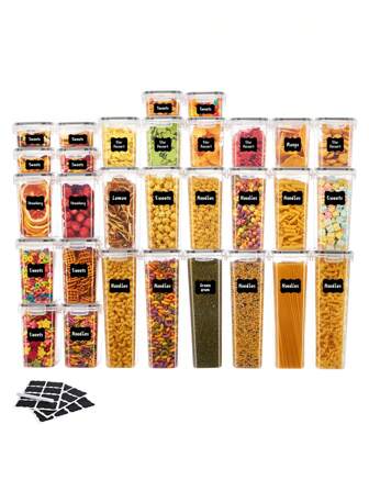 3/5/6/9/10/12/15/18/24/30pcs Airtight Food Storage Containers With Labels Kitchen Canisters For Flour, Sugar, Cereal, Pasta, Tea, Nuts, And Coffee Beans - Keep Food Fresh And Organized