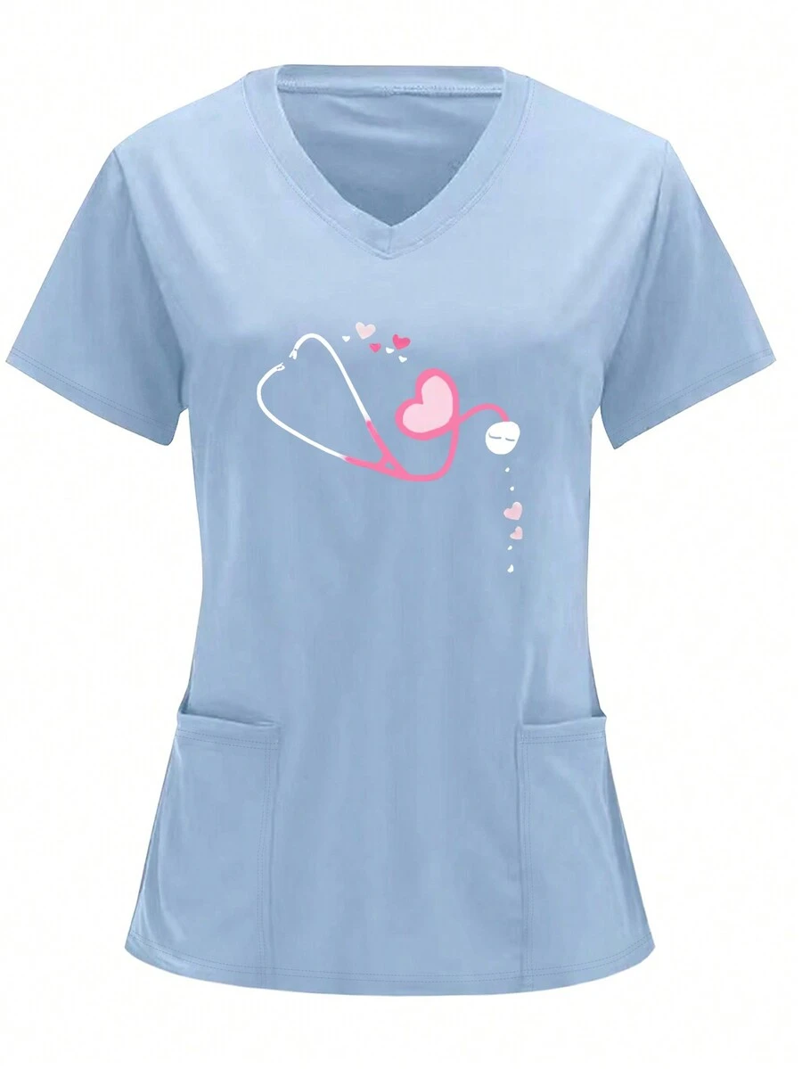 Short Sleeve V-Neck Nurse Scrub Uniform For Hospitals & Clinics - Blue - View 1