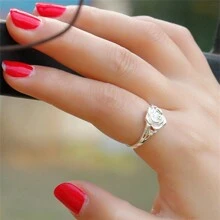 复古玫瑰花雕刻戒指，银色花卉象征着优雅和美丽，适合日常服装和派对，是送给女性情侣婚礼订婚周年纪念珠宝情人节礼物的完美礼物 - 銀色 - 查看 5