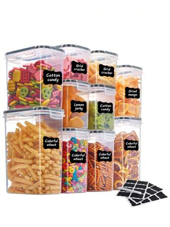 3/4/6/7/9/10/12/15/24/30/36pcs Large Food Storage Containers With Lids, Airtight Food Storage Containers For Kitchen Pantry Organization And Storage, Plastic Storage Canisters With Lids, For Cereal, Pasta, Flour & Sugar, Kitchen Supplies