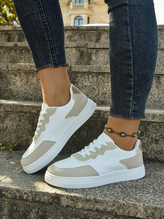 1 Pair Women's Spring Autumn Casual White Sneakers, Student Sport Flat Shoes, Versatile &