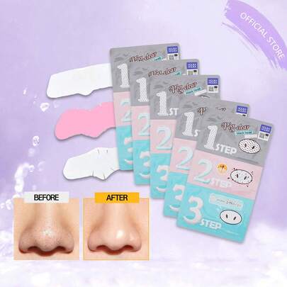 HOLIKA HOLIKA 5pcs/Set Blackhead Removal 3-Step Kit | Gently Removes Blackheads And Exfoliates, 7g/0.24oz*5 | Korean Cosmetics