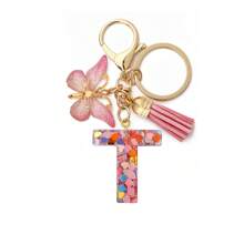 1pc Women's Boho Fashionable Pink Glittery Heart Shaped & English Letter Keychain With Tassel & Butterfly Design, Heart Shape Glitter, Crystal, Tassel And Butterfly Pendant Car Hanging Pendant Women Gift, Wallet And Handbag Accessories For Couple, Mother, Valentine's Day, Friends As Gift, Bag Pendant - Рожевий - Переглянути 12