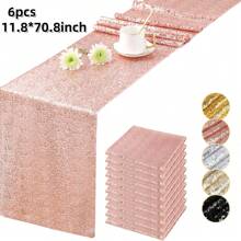6pcs Pack Sequin Table Runner, Rose Gold, 11.8 X 108.2 Inches Shiny Table Runner, Suitable For Birthday, Wedding, Party, Valentine's Day, Holiday Celebrations Decor (Multi-Color Optional) - Solid Color - View 14