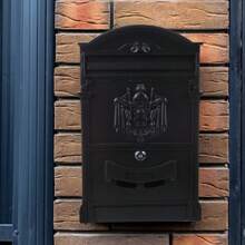 Living And Home Antique Style Lockable Aluminum Letter Box - Retro Design, Embossed Detailing, Black - Black 26cm W X 8.5cm D X 42cm H - View 4