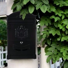 Living And Home Antique Style Lockable Aluminum Letter Box - Retro Design, Embossed Detailing, Black - Black 26cm W X 8.5cm D X 42cm H - View 2