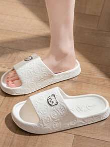 新款多功能男士休闲拖鞋，卡通黑色涂鸦熊头设计，男女通用，EVA材质，透气防潮防臭，室内外皆宜，轻便静音（建议选购大一码，穿着更舒适） - 白色 - 查看 4