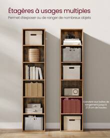 VASAGLE Bibliothèque, Étagère sur 6 Niveaux, Meuble de Rangement Ouvert, Étagère, 24 x 40 x 178,5 cm, pour Salon, Bureau, Salle à Manger,Marron Rustique - Tabac - Voir 3