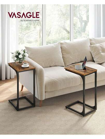  VASAGLE Set Of 2 C-Shaped Side Table, Bedside Table, Sofa Side Table, Coffee Table, With Metal Frame, Industrial, For Living Room, Bedroom, Rustic Brown And Black