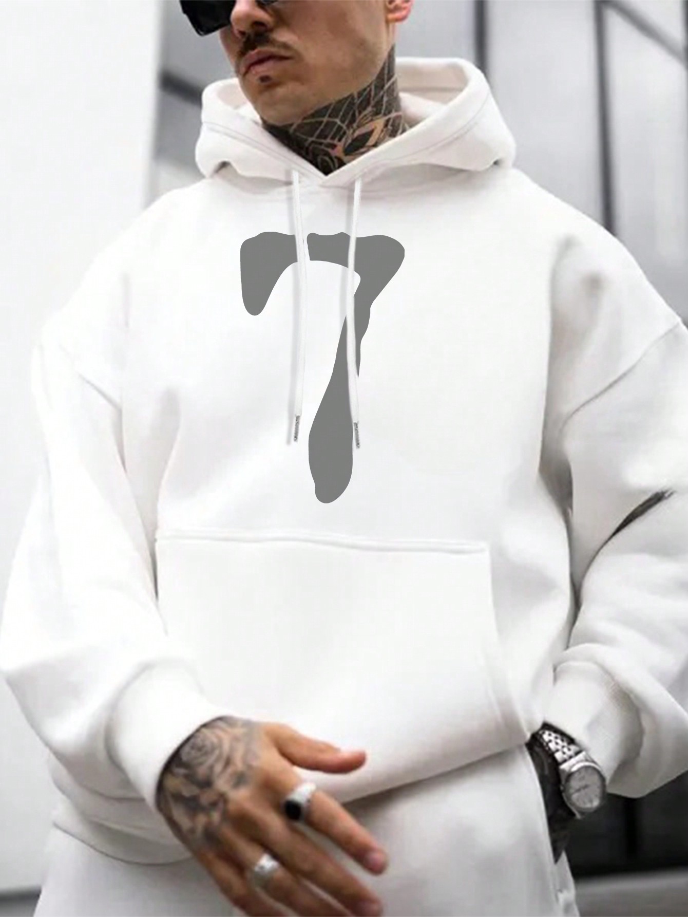 Men's Numeric Print Drawstring Hoodie