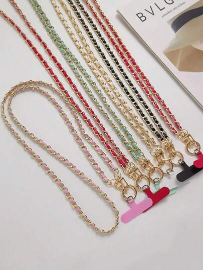 1pc Leather-Texture Metal Chain Strap, Long Crossbody/Shoulder Strap For High-End Women Handbags, Phone Lanyards, Camera Straps, 2 Styles Random Gifts For Mother, Family, Friends, Birthday, Holiday Phone Charm, Phone Chain