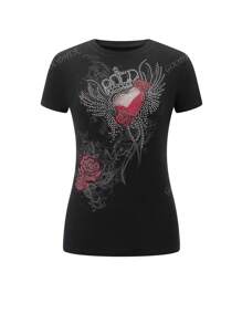 Camisetas de manga corta para mujer estilo e-girl con estampado gráfico de hadas grunge, camisetas básicas góticas, estética Y2K, ropa de calle