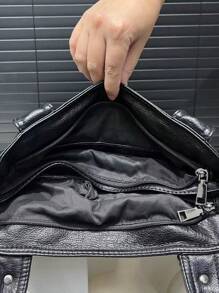 女款時尚復古手提包 Y2K 辣妹機車包 大容量多口袋斜挎包 哥德龐克風單肩包 - 黑色 - 查看 10