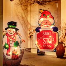 Đèn trang trí cửa sổ Giáng sinh hai mặt chủ đề Giáng sinh vui vẻ hình bóng với giác hút cho cửa/tường/lò sưởi - màu ấm - Xem 4