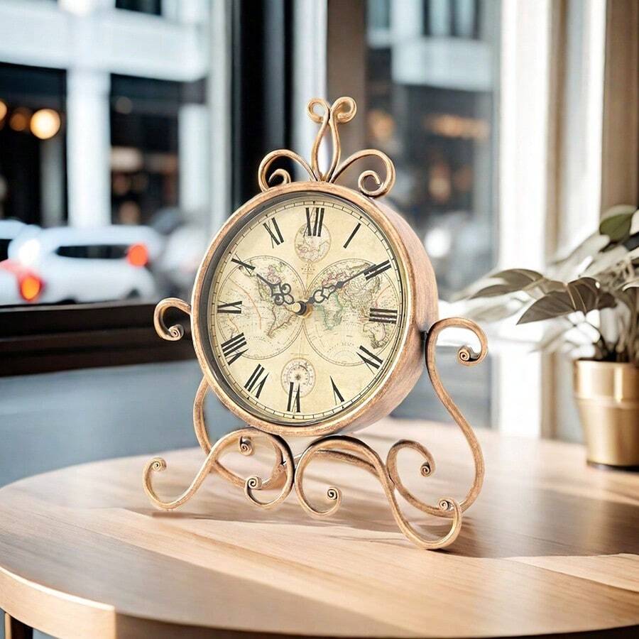 Retro Bronze Metal Alarm Clock, Creative Personal World Map Design Desk ...