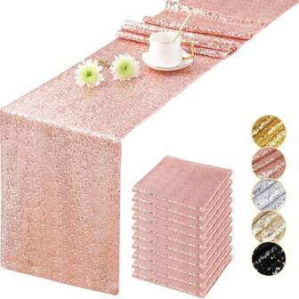 6 件/套亮片桌旗，11.8 X 108.2 英寸闪光玫瑰金桌旗，多色可选，适合生日、婚礼、派对、情人节、节日庆祝装饰