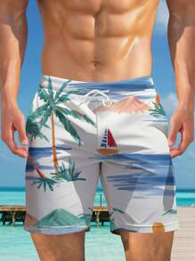 Men's 3D Hawaii Beach Shorts, Summer - Multicolor - View 3