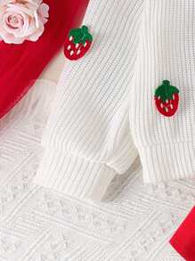 2件套少女甜美草莓刺绣夹克和裙子套装，春秋 - 紅色 - 查看 6