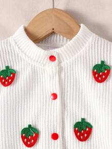 2件套少女甜美草莓刺绣夹克和裙子套装，春秋 - 紅色 - 查看 4