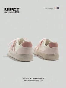 BEIER 1 Pair Women's Sporty Fashion Breathable Casual Shoes, Low-Cut Flat Lace-Up Outdoor Skateboarding Sneakers