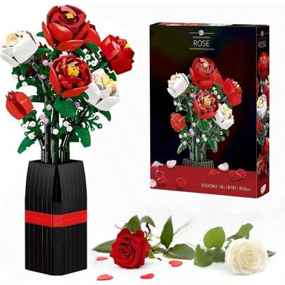 Blume Spieluhr Block Set Rotierende Spieluhr Block Set Valentinstag Weihnachten Geburtstagsgeschenk Erwachsene 8+Kinder