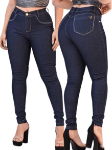 Kit 2 Calças Feminina Jeans com Elastano (Lycra) Cintura Alta Levanta Bumbum Skinny
