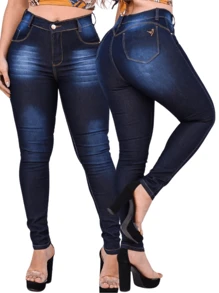 Kit 2 Calças Feminina Jeans com Elastano (Lycra) Cintura Alta Levanta Bumbum Skinny