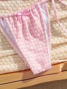 PEPPERMOLLY 全新格子蝴蝶结装饰优雅吊带比基尼套装，夏季时尚沙滩派对女士泳装