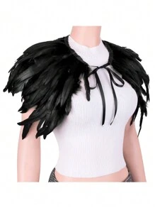 Women's Artificial Feather Shrug Cape Lace Shawl Collar Witch Cosplay Costumes For Halloween Carnival