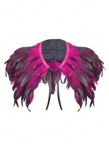 Women's Artificial Feather Shrug Cape Lace Shawl Collar Witch Cosplay Costumes For Halloween Carnival