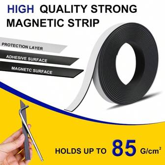 1 Rolle 10 Fuß selbstklebender magnetischer Streifen mit starkem selbstklebendem, flexiblem Magnetstreifen, weiche Magnetfolie, weicher Magnetstreifen, Magnetband-Rolle ideal für Projekte und Organisation, am besten