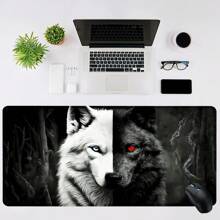 黑白狼图案鼠标垫，艺术设计，游戏桌垫，办公桌配件，缝边防滑，超大尺寸，橡胶底座，35.4x15.7英寸，电竞键盘垫，适用于办公室、家庭、返校季游戏，办公桌配件，办公用品，办公桌配件，鼠标垫，桌面鼠标垫 - 彩色 - 查看 5