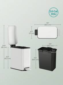 SONGMICS Bathroom Bin, 10L Small Bin With Lid, Pedal Toilet Bin, Slim For Small Spaces, Steel, Soft Close, White - White - View 6
