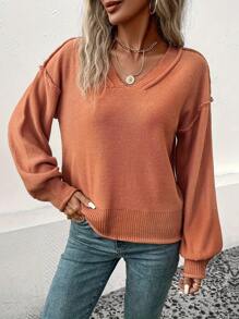 Casual And Simple Solid Color Ladies V-Neck Long-Sleeved Sweater Autumn & Winter For Work And Party - Rỉ Nâu - Xem 5