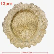 圣诞节12件套金色一次性塑料餐盘，奢华风格甜点、小吃托盘，适用于婚礼、酒店、派对装饰、家居、商业用途、生日、婚宴及户外活动，新年家居装饰礼品 - 彩色 - 查看 7