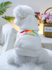 1件寵物衣服 狗貓服飾 秋冬保暖加厚羊羔絨 彩虹愛心羊羔絨外套 - 白色 - 查看 3