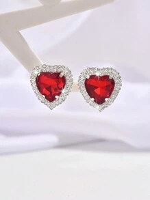 1 paar damesmode sprankelende hartvormige strass oorbellen, bruiloft, feest, vakantie cadeau voor Valentijnsdag en Moederdag, moeder, moeder, Moederdag, cadeau